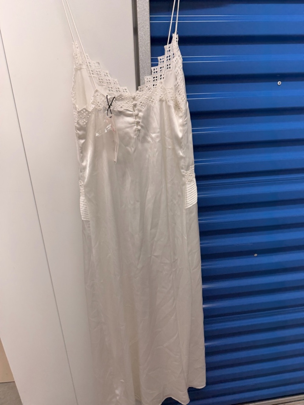 Nwt xs Zara White Lace-Trim Slip white midi   Dress - Picture 8 of 11